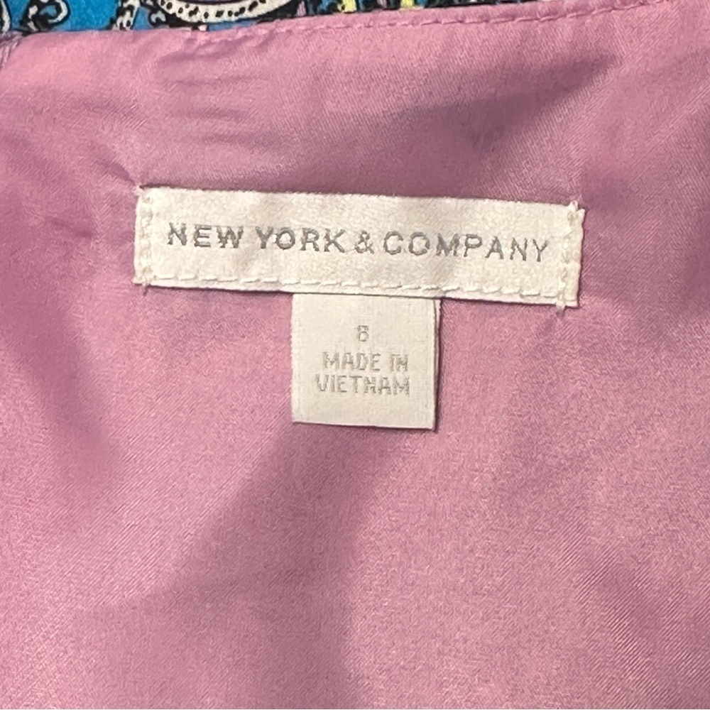 New York & Company Super Cute Art Deco Blues & Pinks Sheath Dress Size 8 - Picture 5 of 12